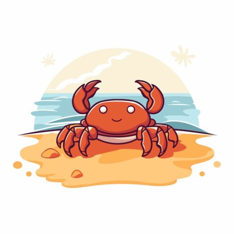 Crab on the beach. Vector illustration of a cartoon character.