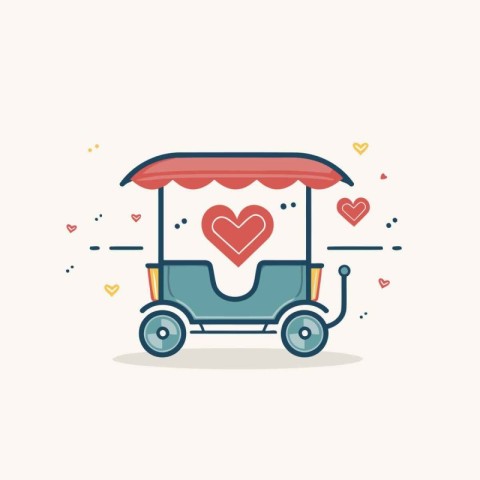 Tuk tuk cart with heart icon. Vector illustration in flat style.