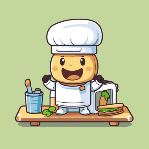 Chef cookie character cartoon vector illustration. Cute chef coo