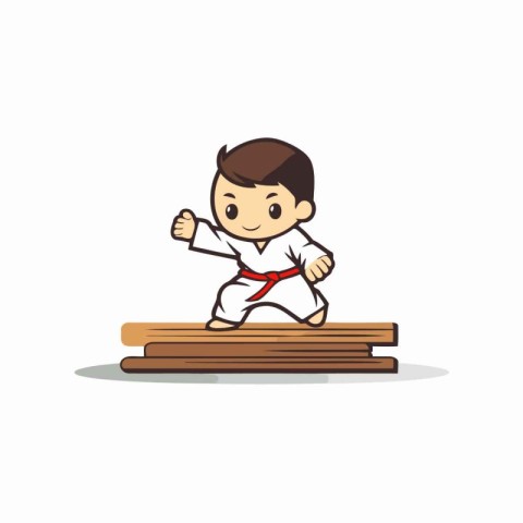 Taekwondo boy cartoon character vector illustration. Karate spor