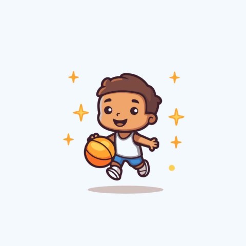 Cute Boy Playing Basketball Cartoon Mascot Character Vector Illu