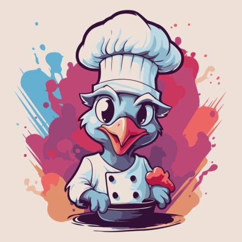 Vector illustration of a cartoon chef bird with a bowl of food.