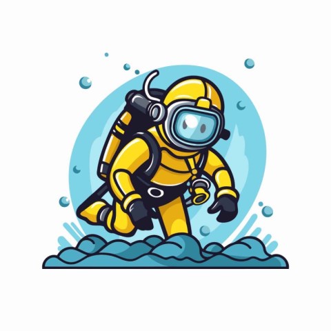 Illustration of a scuba diver in uniform. Vector illustration.