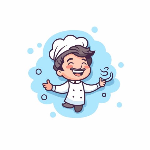 Chef Boy Smiling Vector Illustration. Cute Cartoon Chef Boy Char