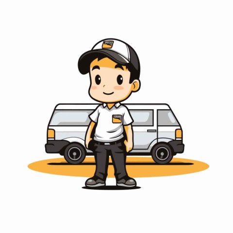 policeman with van over white background. colorful design. vecto