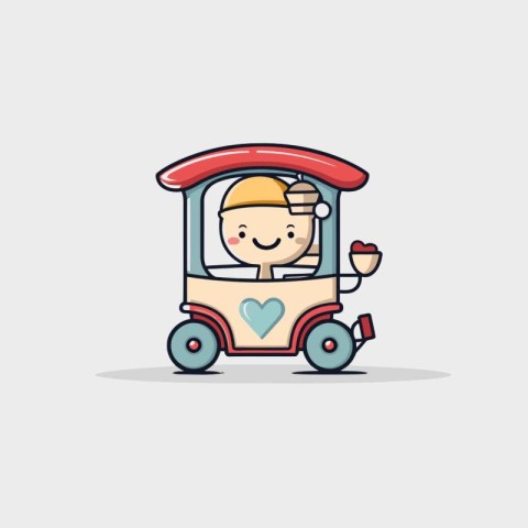 Cute little boy riding a toy car. vector cartoon illustration.