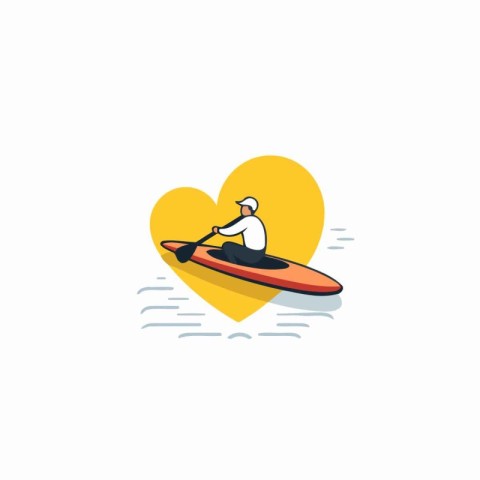 Surfing flat icon. Surfer in heart shape. Vector illustration