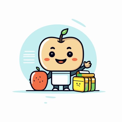 Cute apple character with healthy food. Vector flat cartoon illu