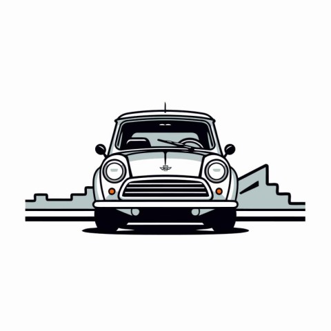 Retro car on the road. vector illustration. Side view.