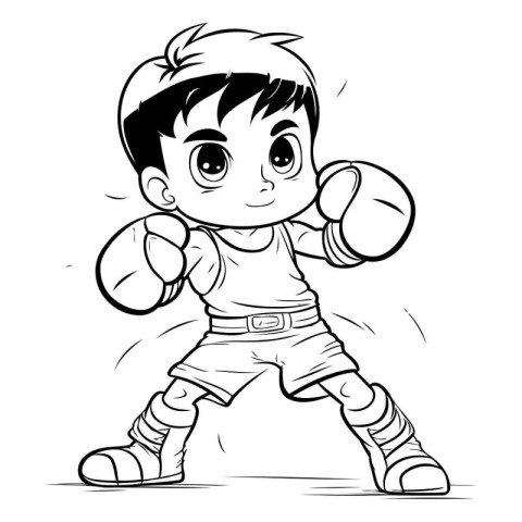 Cartoon Illustration of Little Boy Boxing Sport Character for Co