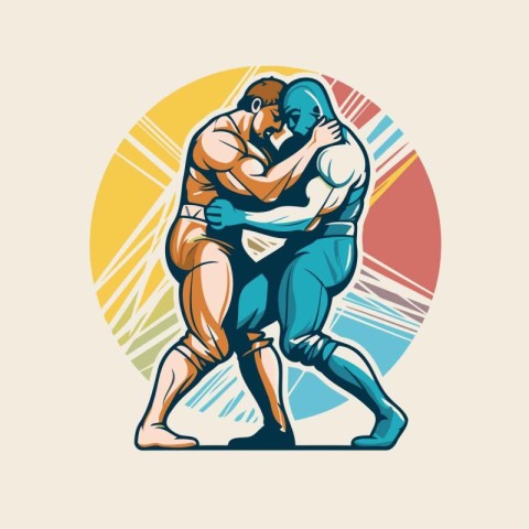 Graphic illustration of two sumo fighters facing each other set