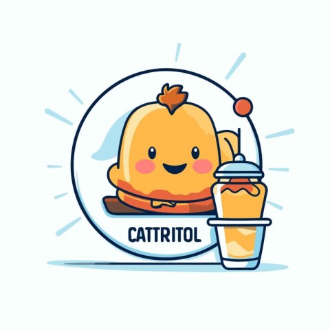 Cute kawaii chicken and smoothie. Vector illustration.