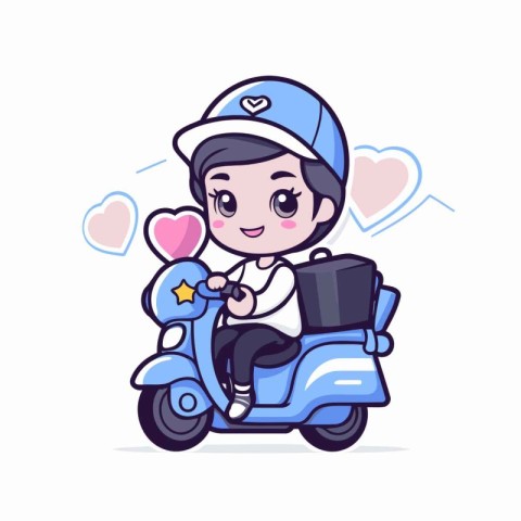 Cute boy riding a scooter. Vector illustration in cartoon style.