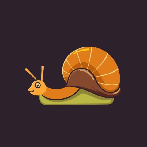 Cute cartoon snail isolated on dark background. Vector illustrat