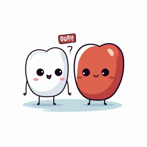 Cute kawaii smiley apple and pear characters. Vector illustratio