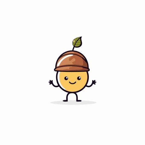 Cute cartoon acorn on white background. Vector Illustration.