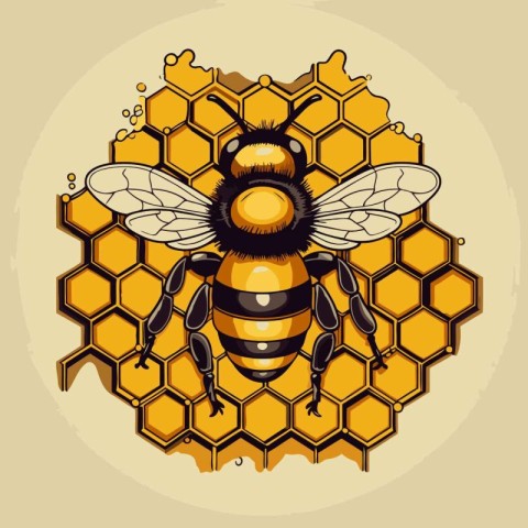 Bee in the honeycombs. Vector illustration for your design.