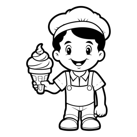 Illustration of a Little Boy Wearing a Chef Hat and Holding an I