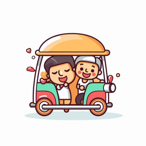 Couple in a tuk tuk cartoon vector design illustration.