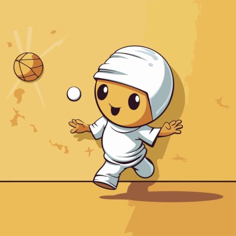 Illustration of a Cute Muslim Boy Playing Basketball - Cartoon C