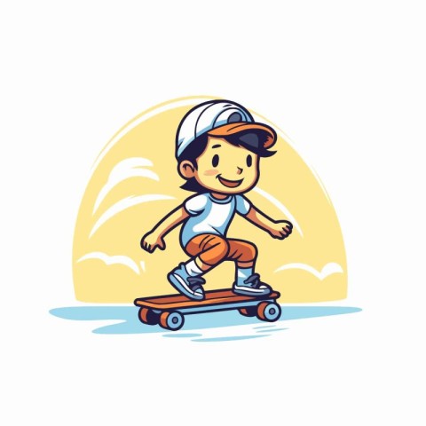 Boy riding a skateboard on a sunny summer day. Vector illustrati