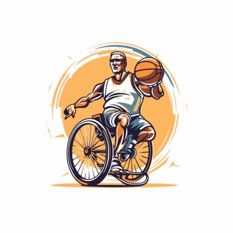 Wheelchair basketball player with ball. Vector illustration in c