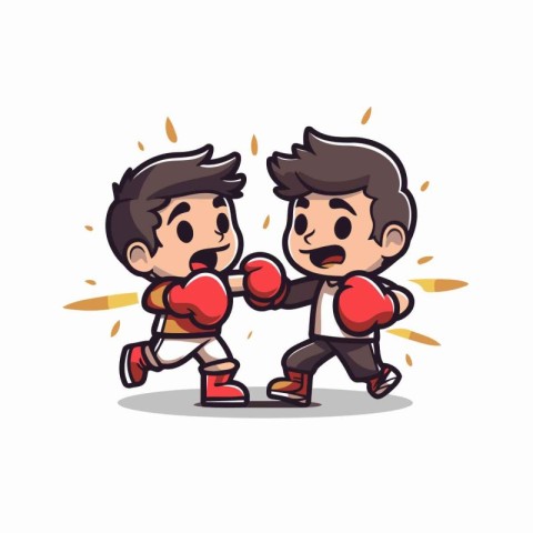 Boxing Boy and Girl Cartoon Mascot Character Vector Illustration