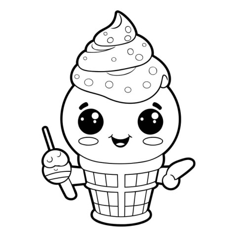 Coloring book for children: ice cream in a waffle cone