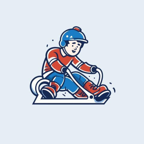 Hockey player in helmet and skates. Vector linear illustration.