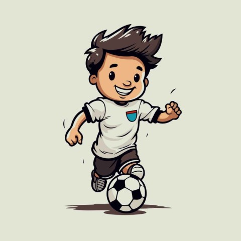 Cartoon soccer player running with ball. Vector illustration for