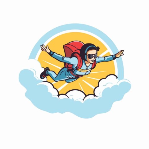 Skydiving icon. Vector illustration of skydiver jumping in the s