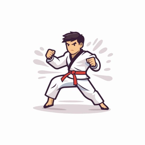 Karate fighter. Vector illustration in cartoon style on white ba