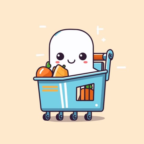 Cute shopping cart with vegetables. Vector flat cartoon characte