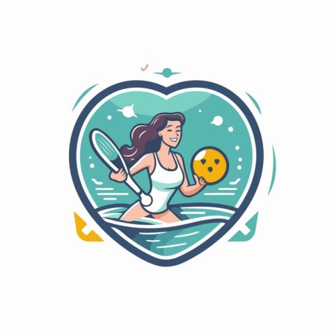 Vector illustration of a woman in a swimsuit with a tennis racke