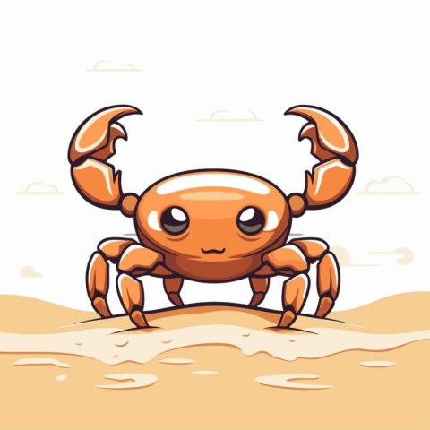 Cute cartoon crab on the beach. Vector illustration for your des