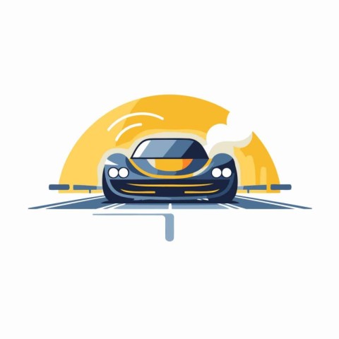 Car on the road. Vector flat illustration on a white background.