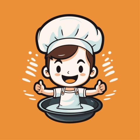 Cute chef boy cartoon vector illustration. Cooking and restauran