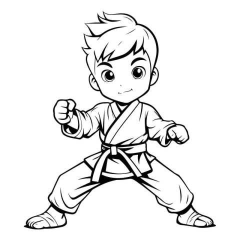 Karate boy cartoon isolated on a white background. Vector illust