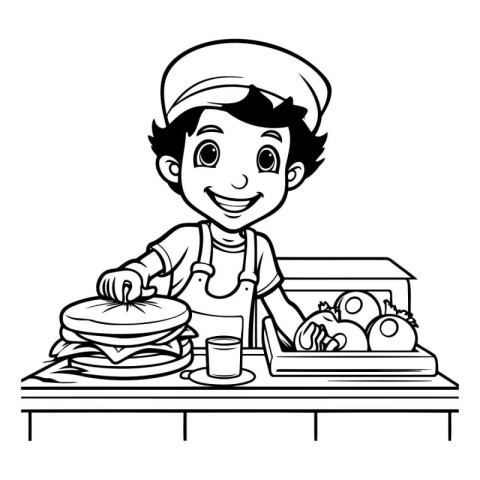 cute little chef boy cooking in the kitchen vector illustration