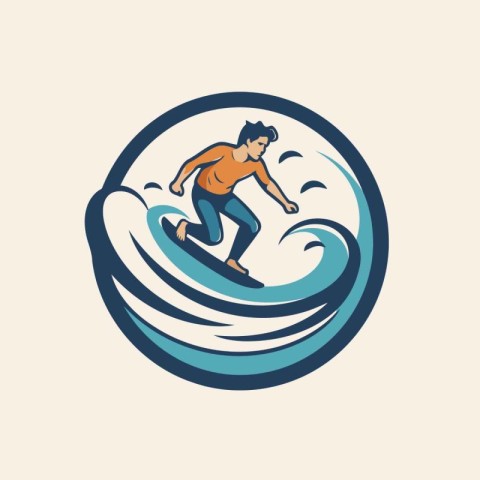 Surfer icon. Vector illustration of a surfer on a wave.