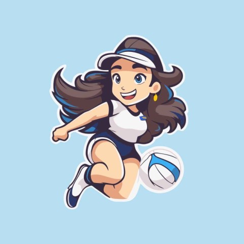 Vector illustration of a volleyball player isolated on a blue ba