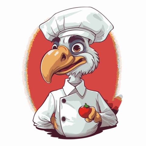 Illustration of a bald eagle chef with a tomato in his hand