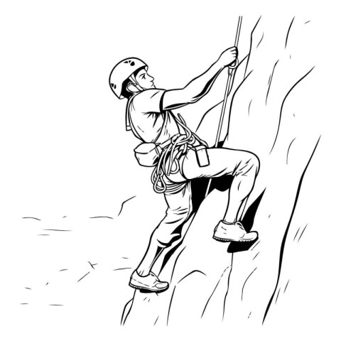 Climber on the cliff. Vector illustration of a man climbing on a