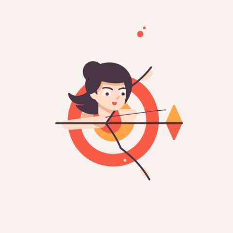 Woman aiming at target. Flat design vector illustration. Busines