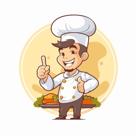 Chef with thumb up. Vector illustration of a cartoon character.