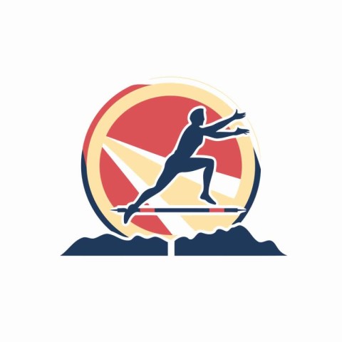 High jump vector logo template. Athlete silhouette jumping on a