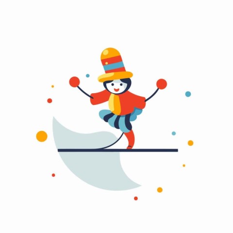 Cute little boy skiing on a ski. flat vector illustration.