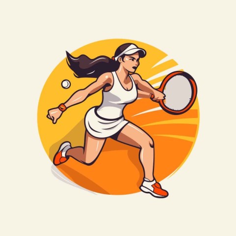 Tennis player woman with racket and ball. Vector illustration in