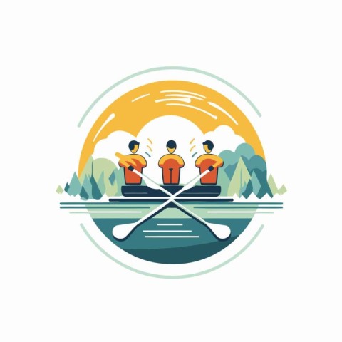 Kayaking logo template. Team in the kayak. Vector illustration