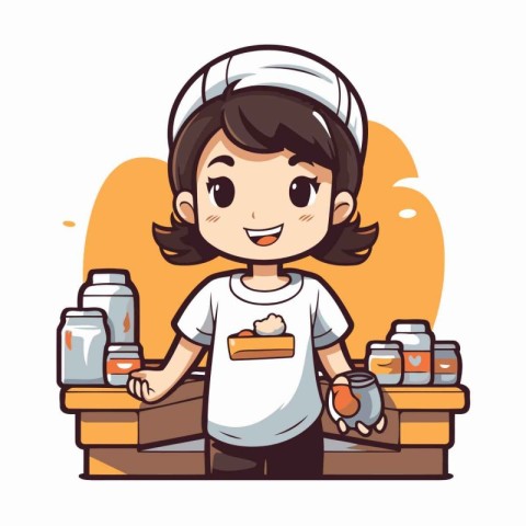 Cartoon nurse with food and drink. Vector illustration isolated